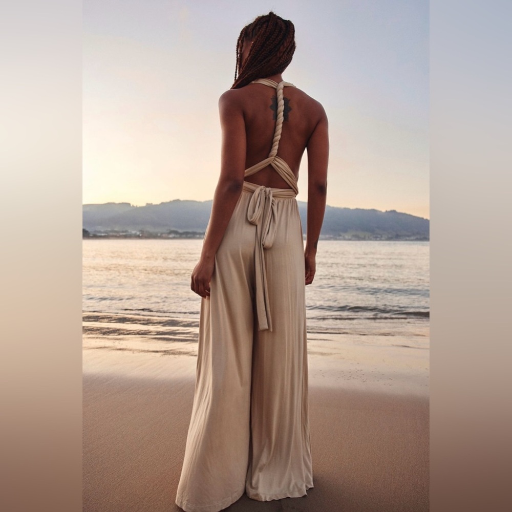 NWT Free People Dani Convertible Open-Back One-Piece Jumpsuit Beige Small NEW
